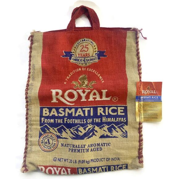 Royal Basmati Rice Empty Burlap Bag With Zip Top 14.5"  x 17.5" - Picture 6 of 6